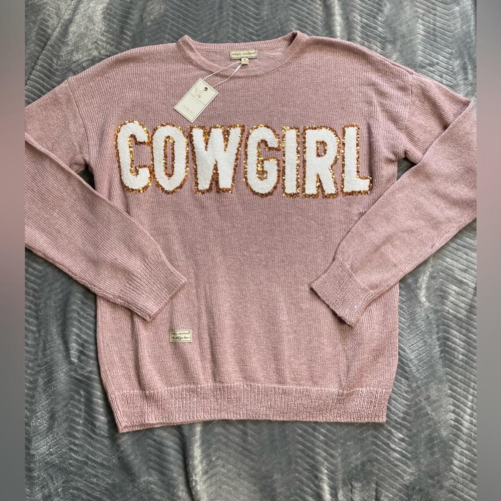 NWT Simply Southern Cowgirl Bling Everyday Knit Oversized Sweater Mauve